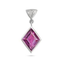 A PINK SAPPHIRE AND DIAMOND PENDANT in 18ct white gold, set with a kite shaped pink sapphire of 2...