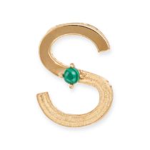 A MALACHITE PENDANT in 14ct yellow gold, designed as the initial 'S' set with a cabochon malachit...