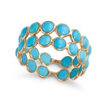 A TURQUOISE ETERNITY RING in 18ct yellow gold, set all around with two rows of round cabochon tur...