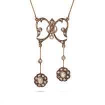 A DIAMOND NEGLIGEE NECKLACE in 14ct yellow gold, the openwork pendant set throughout with rose cu...