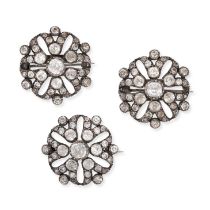 THREE ANTIQUE PASTE BROOCHES in silver, each in an openwork floral design, set throughout with ro...