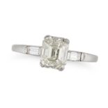 A SOLITAIRE DIAMOND RING in platinum, set with an emerald cut diamond of approximately 1.75 carat...