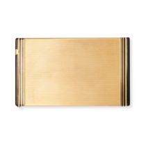 CARTIER, AN ENAMEL COMPACT, 1950's in 18ct yellow gold, the hinged rectangular body in engine tur...