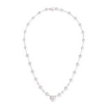 A DIAMOND HEART NECKLACE in 18ct white gold, comprising a row of heart-shaped links pave set with...