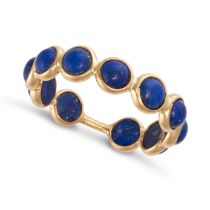 A LAPIS LAZULI ETERNITY RING in 18ct yellow gold, set all round with a row of round cabochon lapi...