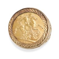 A GOLD SOVEREIGN COIN RING in 22ct and 9ct yellow gold, set with an Edward VII sovereign coin in ...