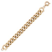 A VINTAGE GOLD BRACELET in 9ct yellow gold, comprising a chunky curb link chain, each link stampe...