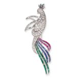 A MULTIGEM PEACOCK BROOCH in platinum, designed as a peacock set throughout with round brilliant ...