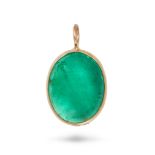 AN EMERALD PENDANT in 18ct yellow gold, set with an oval cut cabochon emerald, stamped 18k, 1.7cm...
