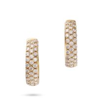 A PAIR OF DIAMOND HUGGIE HOOP EARRINGS in 18ct yellow gold, each designed as a hoop pave set with...