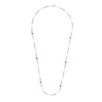 NO RESERVE - A PINK TOURMALINE AND TANZANITE CHAIN NECKLACE in 18ct white gold, the trace chain s...