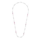 NO RESERVE - A PINK TOURMALINE AND TANZANITE CHAIN NECKLACE in 18ct white gold, the trace chain s...