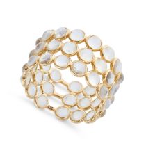 A MOONSTONE ETERNITY RING in 18ct yellow gold, set all around with three rows of cabochon moonsto...