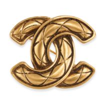 CHANEL, A VINTAGE CC BROOCH designed as a quilted interlocking 'CC' logo, signed 'Chanel Made in ...