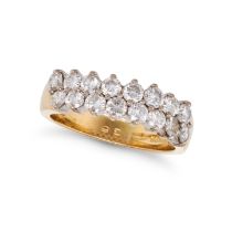 A DIAMOND DRESS RING in 18ct yellow gold, set with two rows of round brilliant cut diamonds, the ...