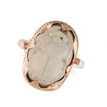 NO RESERVE - A SCARAB BEETLE RING in 14ct yellow gold, set with a carved scarab beetle, no assay ...