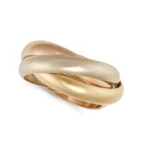 NO RESERVE - CARTIER, A TRINITY RING in 18ct yellow, rose and white gold, comprising three interl...