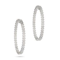 A PAIR OF DIAMOND HOOP EARRINGS in 18ct white gold, each designed as a hoop set inside and out wi...