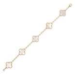 VAN CLEEF & ARPELS, A MOTHER OF PEARL ALHAMBRA BRACELET in 18ct yellow gold, comprising five quat...