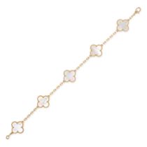 VAN CLEEF & ARPELS, A MOTHER OF PEARL ALHAMBRA BRACELET in 18ct yellow gold, comprising five quat...