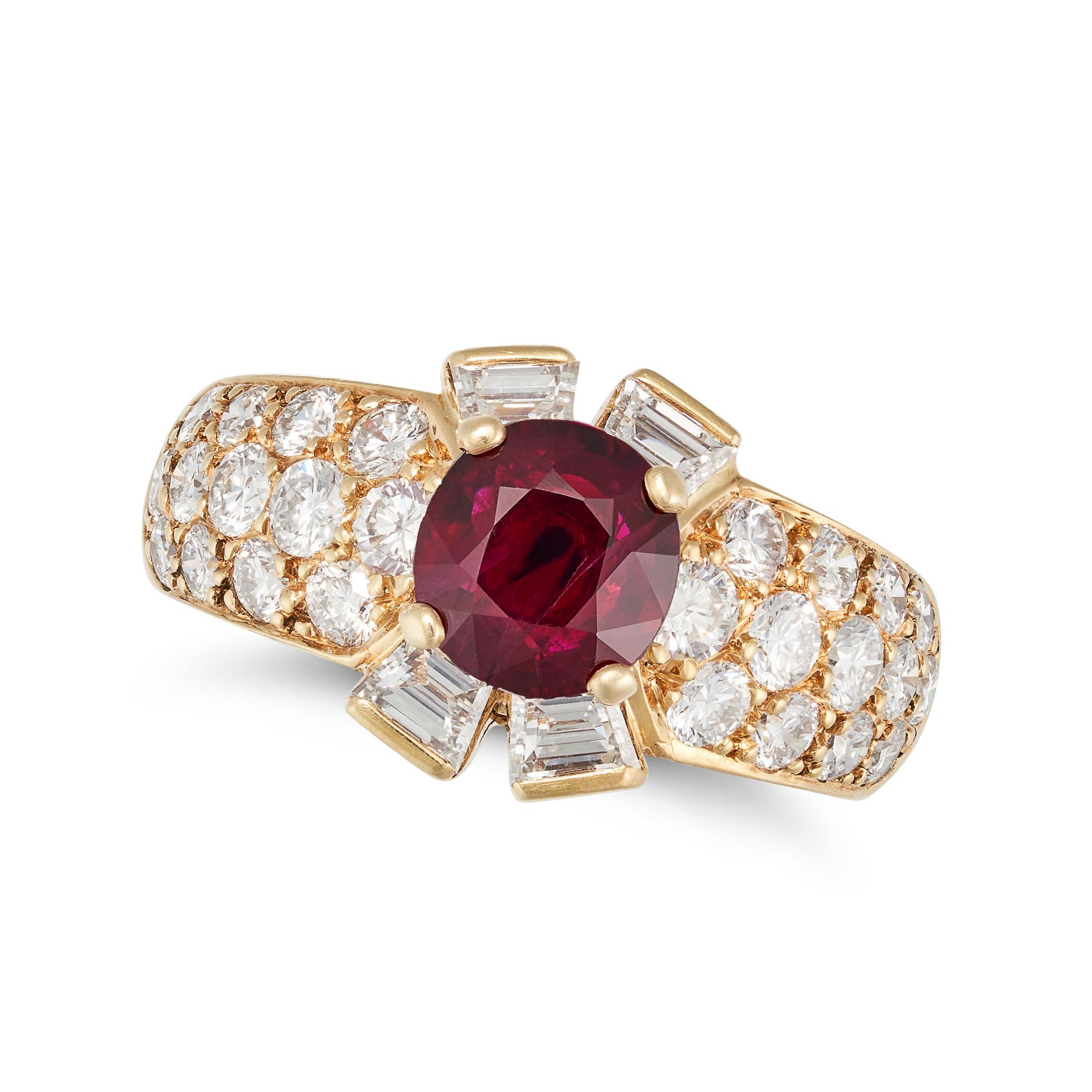 VAN CLEEF & ARPELS, A PIGEON'S BLOOD BURMA NO HEAT RUBY AND DIAMOND RING in 18ct yellow gold, set...