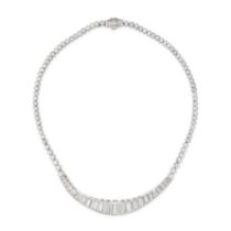 A DIAMOND NECKLACE in white gold and platinum, set with a row of round brilliant cut diamonds, th...