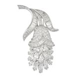 A FINE DIAMOND BELL FLOWER BROOCH in platinum, designed as a bell flower set throughout with roun...