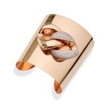 MESSIKA, A GOLD DIAMOND CUFF BANGLE in 18ct rose gold, the open cuff bangle set with two curb lik...
