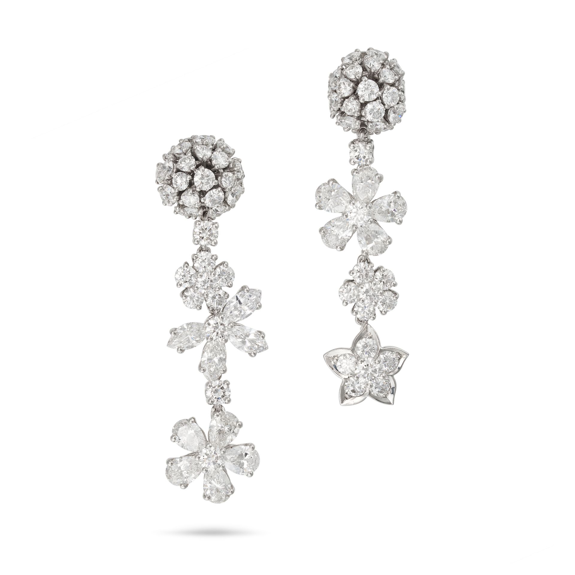 VAN CLEEF & ARPELS, A PAIR OF DIAMOND FOLIE DES PRES EARRINGS in 18ct white gold, the drop earrin...