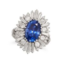 A 4.50 CARAT BURMA NO HEAT SAPPHIRE AND DIAMOND RING in 18ct white gold, set with an oval cut sap...