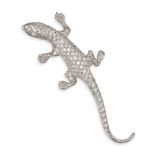 A DIAMOND SALAMANDER BROOCH in 18ct white gold, designed as a salamander pave set throughout with...