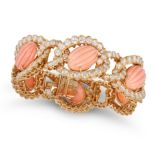 VAN CLEEF & ARPELS, AN IMPORTANT VINTAGE CORAL AND DIAMOND BRACELET, CIRCA 1955 in 18ct yellow go...