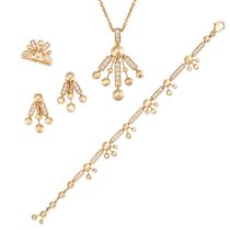 BULGARI, A DIAMOND PENDANT NECKLACE, BRACELET, EARRINGS AND RING SUITE in 18ct yellow gold, the p...