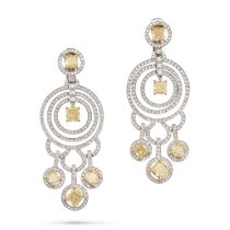 GRAFF, AN IMPORTANT PAIR OF FANCY YELLOW DIAMOND AND WHITE DIAMOND EARRINGS in 18ct white gold, o...