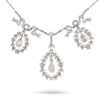 A FINE ANTIQUE DIAMOND NECKLACE, EARLY 20TH CENTURY in platinum, comprising three laurel wreaths ...