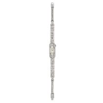 AN ANTIQUE ART DECO LADIES' DIAMOND COCKTAIL WATCH in platinum and white gold, the rectangular fa...