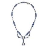 TIFFANY & CO, AN IMPORTANT SAPPHIRE AND DIAMOND NECKLACE set with two central old cut diamonds of...