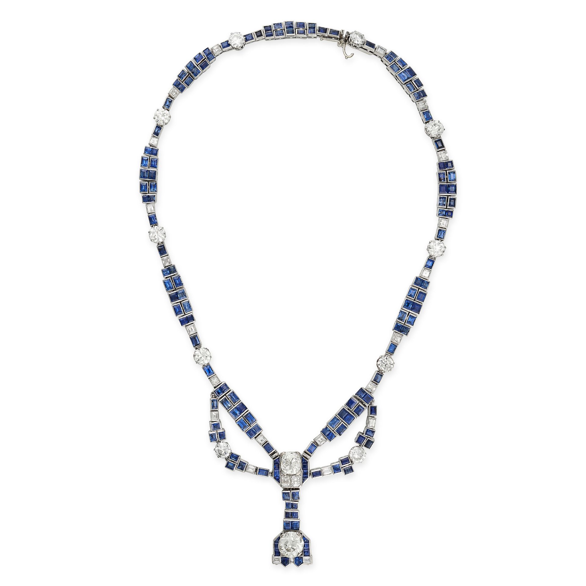 TIFFANY & CO, AN IMPORTANT SAPPHIRE AND DIAMOND NECKLACE set with two central old cut diamonds of...