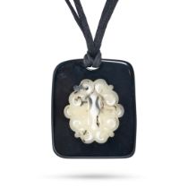 NO RESERVE - BALENCIAGA, A PENDANT CORD NECKLACE, with a black and white toned pendent, 7cm high,...