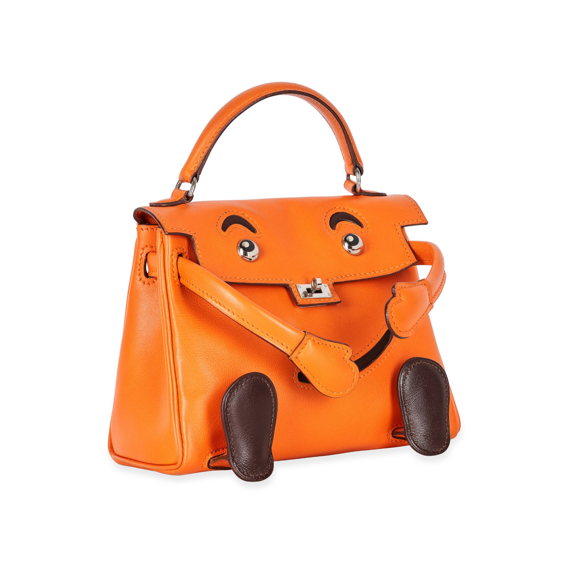 HERMES, A RARE ORANGE H AND ÉBÈNE SWIFT LEATHER QUELLE IDOLE KELLY DOLL BAG Condition grade B. ... - Image 2 of 4