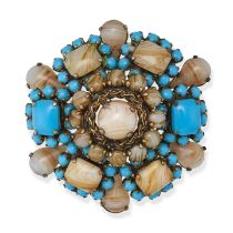 CHRISTIAN DIOR, A TURQUOISE GEMSTONE BROOCH, signed 'Christian Dior', 5cm wide, 30g. Includes ori...