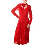 CHRISTIAN DIOR RED SILK PLEATED DRESS Condition grade B-. Size French 38. 90cm chest, 120cm len...