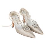 MANOLO BLAHNIK GREY PEARL HEELS Condition grade C. Size 37. Heel height 11cm. Grey toned satin ...