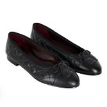 CHANEL BLACK QUILTED BALLERINA FLATS Condition grade A-. Size 40C. Black distressed leather bal...