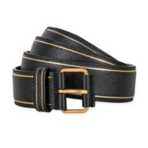 PRADA SAFFIANO LEATHER BLACK AND GOLD BELT Condition grade B+. Size 85. 3cm width. Black Saffia...