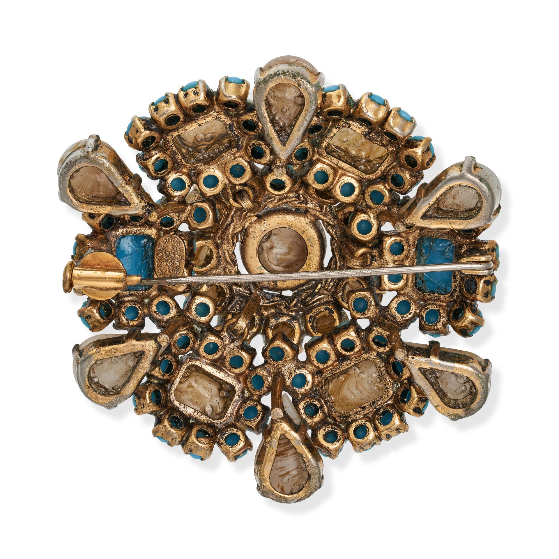 CHRISTIAN DIOR, A TURQUOISE GEMSTONE BROOCH, signed 'Christian Dior', 5cm wide, 30g. Includes ori... - Image 2 of 3