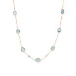 AN AQUAMARINE AND DIAMOND CHAIN NECKLACE in 14ct yellow gold, comprising a trace chain set with a...