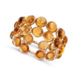 A CITRINE ETERNITY RING in 18ct yellow gold, set all around with two rows of round cabochon citri...