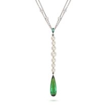 CHOPARD, A GREEN TOURMALINE, PEARL AND DIAMOND PENDANT NECKLACE in 18ct white gold, the pendant s...