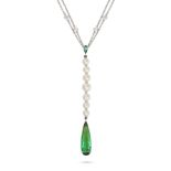 CHOPARD, A GREEN TOURMALINE, PEARL AND DIAMOND PENDANT NECKLACE in 18ct white gold, the pendant s...